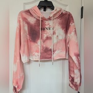 Shein Pink Tie-Dye Cropped Hoodie with 'Honey' Graphic